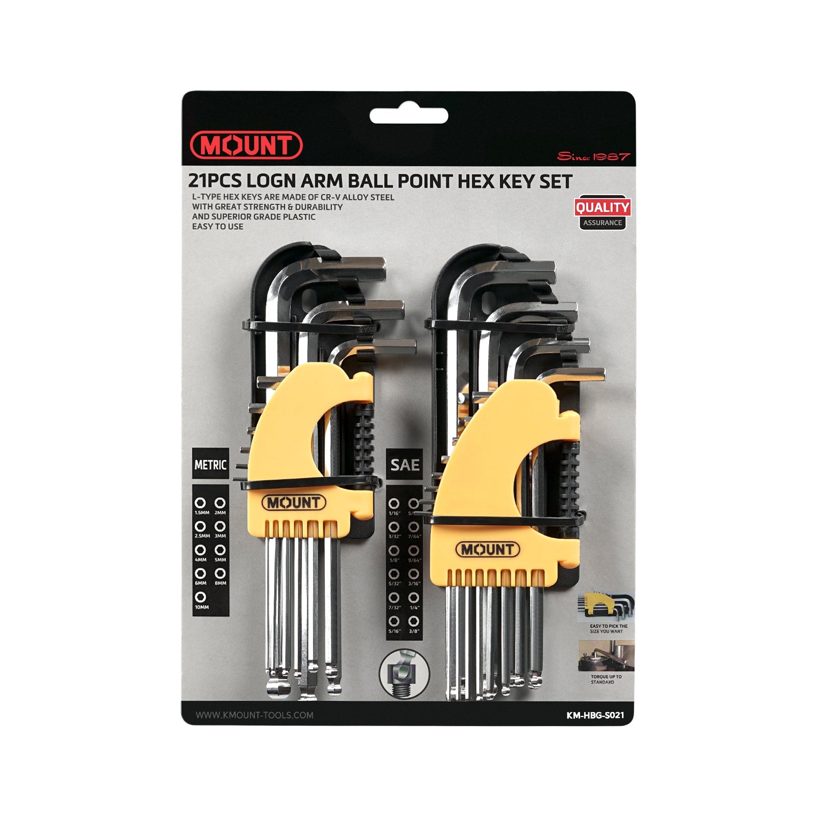 Mount 21PCS Long Arm Ball End Hex Key Allen Wrench Set, Metric/SAE