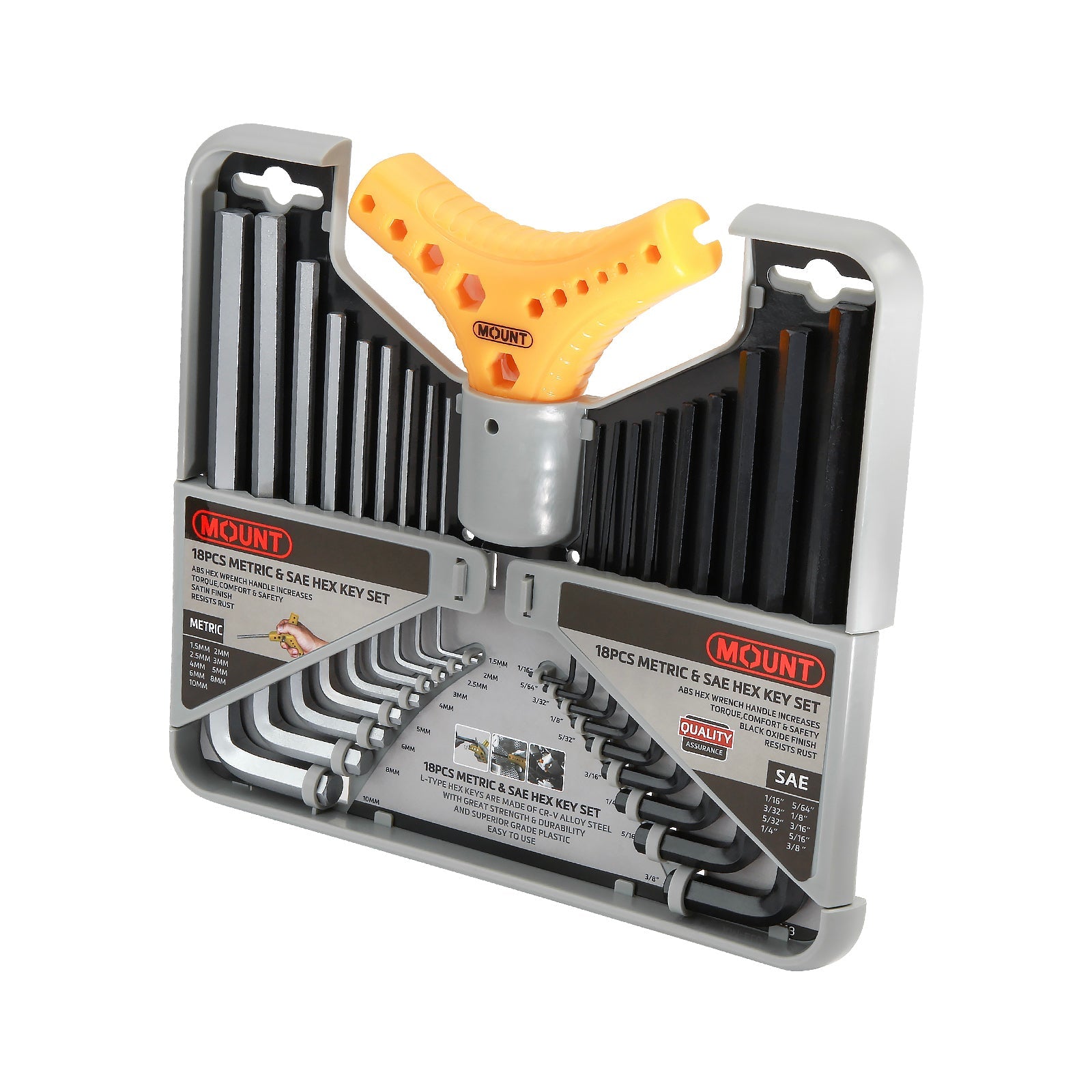 Mount 18PCS Long Arm Hex Key Allen Wrench Set, Metric/SAE