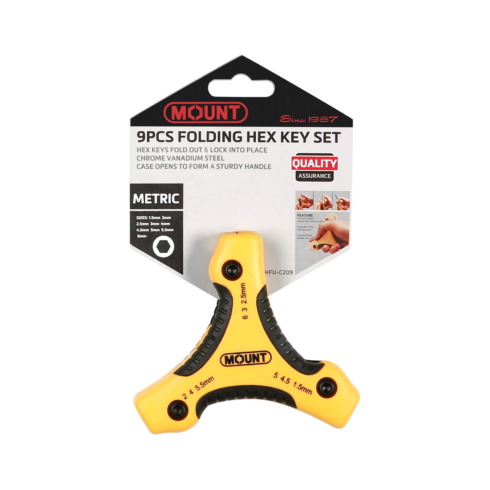 Mount 9PCS Folding Hex Key Set, Metric
