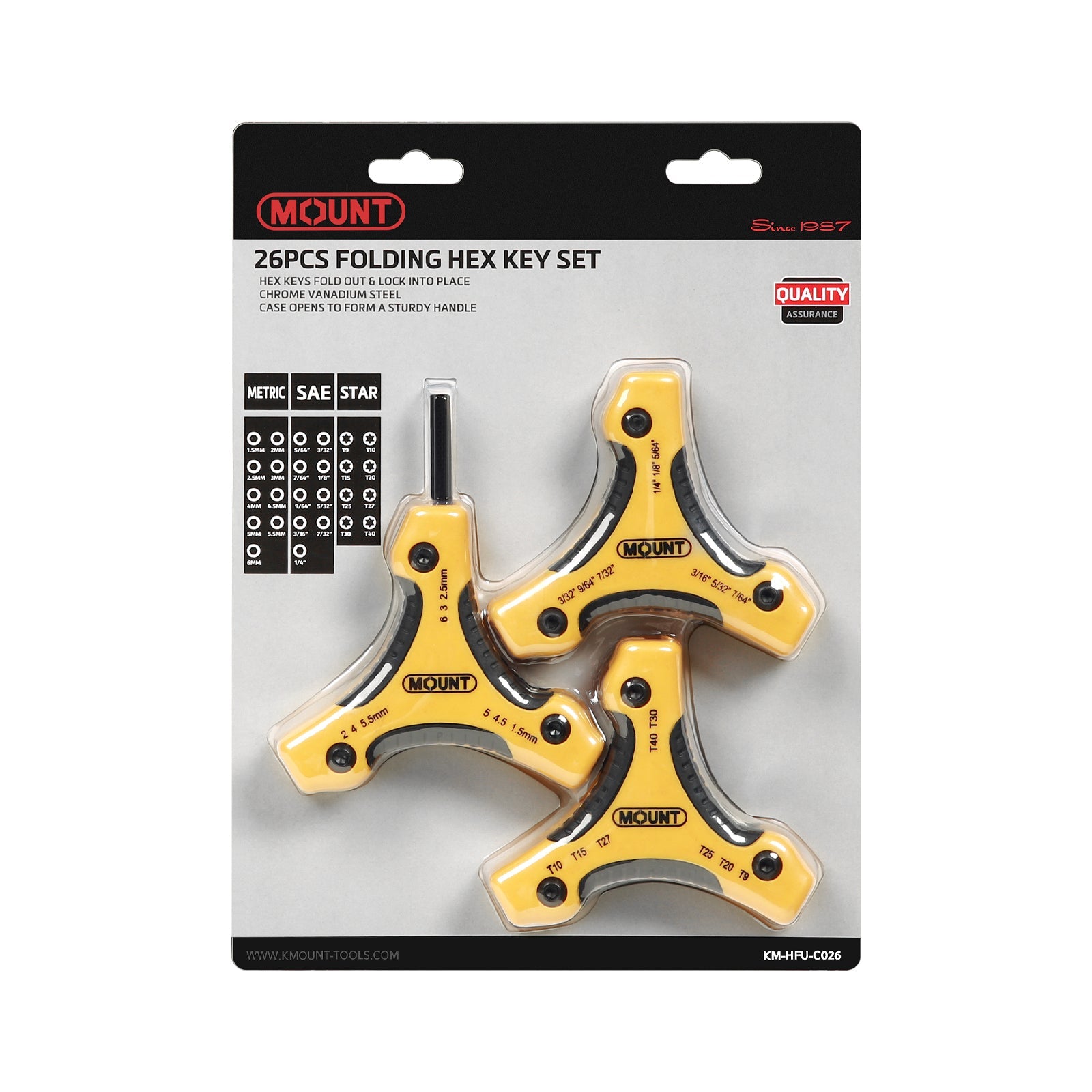 Mount 26PCS Folding Hex Key Set, Metric/SAE/Torx