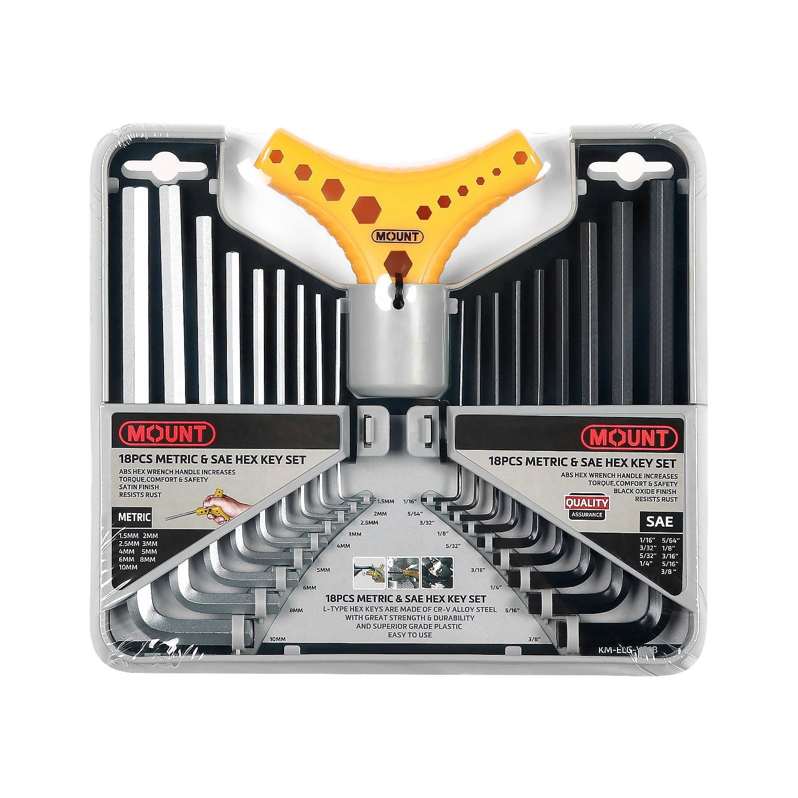 18PC LONG ARM SAE &MM HEX KEY SET _x000D__x000D__x000D__x000D__x000D_
CRV Steel, Plastic Box