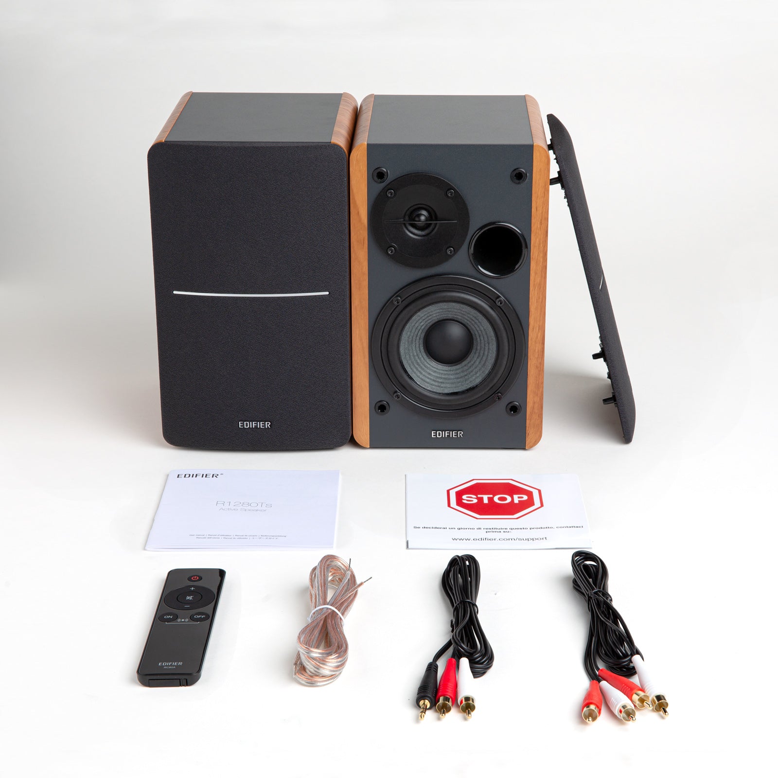 Enceintes d'étagère Edifier R1280Ts reconditionnées certifiées - Moniteurs actifs de proximité stéréo 2.0 - Enceinte de monitoring - 42 Watts RMS avec sortie ligne pour subwoofer - Boîtier en bois