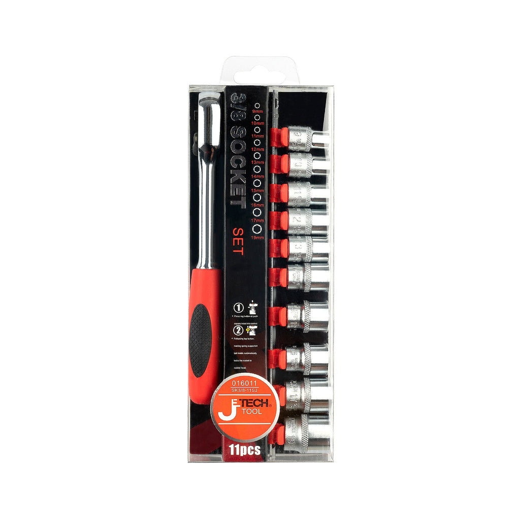 Jetech 3/8 Inch Drive Socket and Ratchet Handle Set (9mm - 19mm), Metric, 11PCS