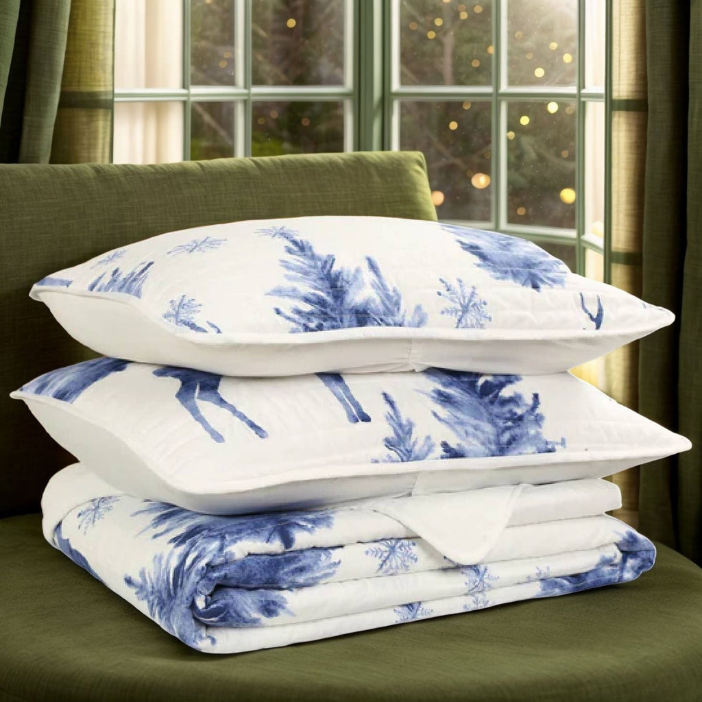 Parure de lit matelassée Marcielo à motif cerf - Housse de couette de Noël (Dessus de lit matelassé avec 2 taies d'oreiller pour toutes les saisons)