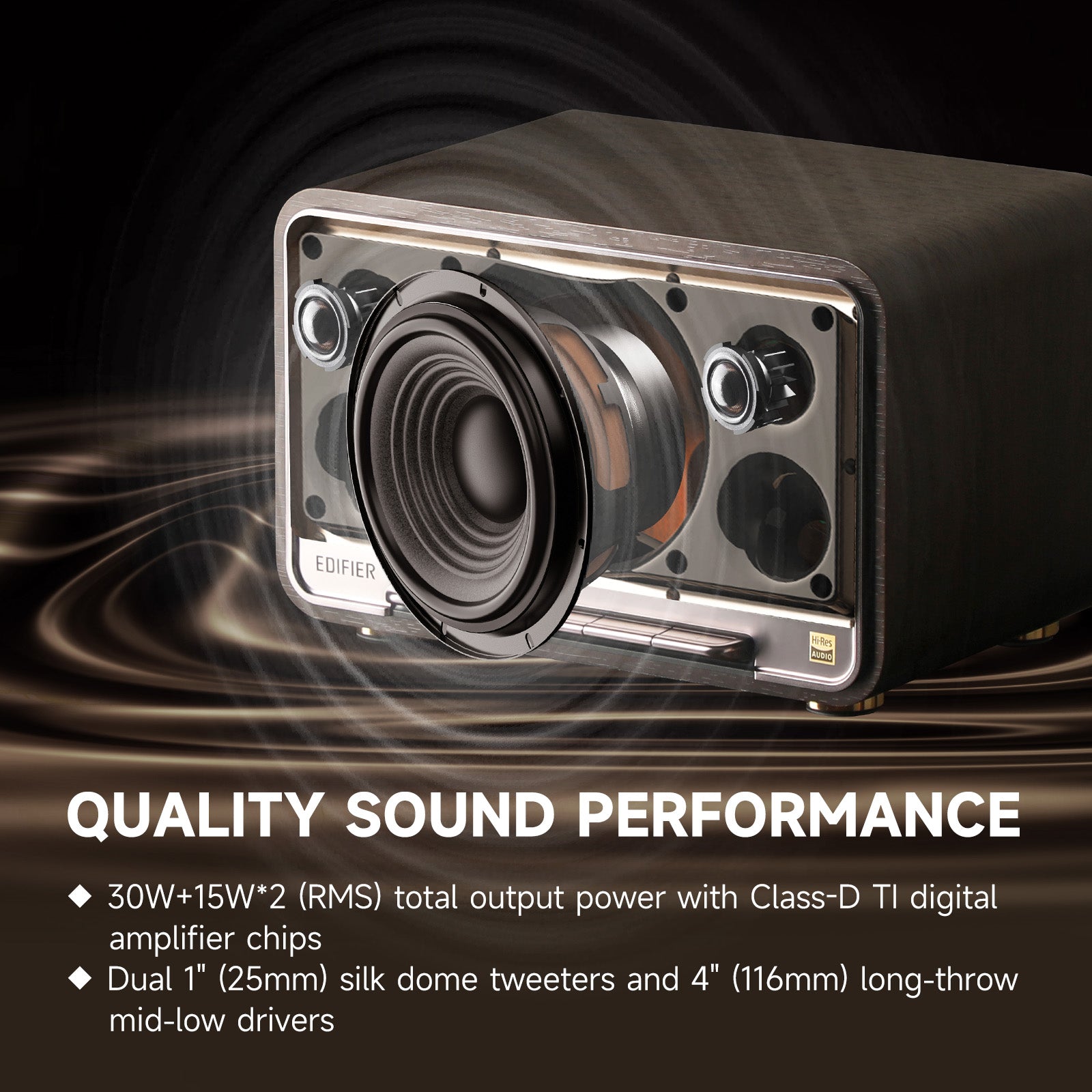 Edifier D32 Tabletop Bluetooth Speakers, Portable Retro Wireless Speaker, 60W RMS Wi-Fi and Bluetooth Sound System Compatible with AirPlay2, Multi-Point Connection, 11 Hours Playtime
