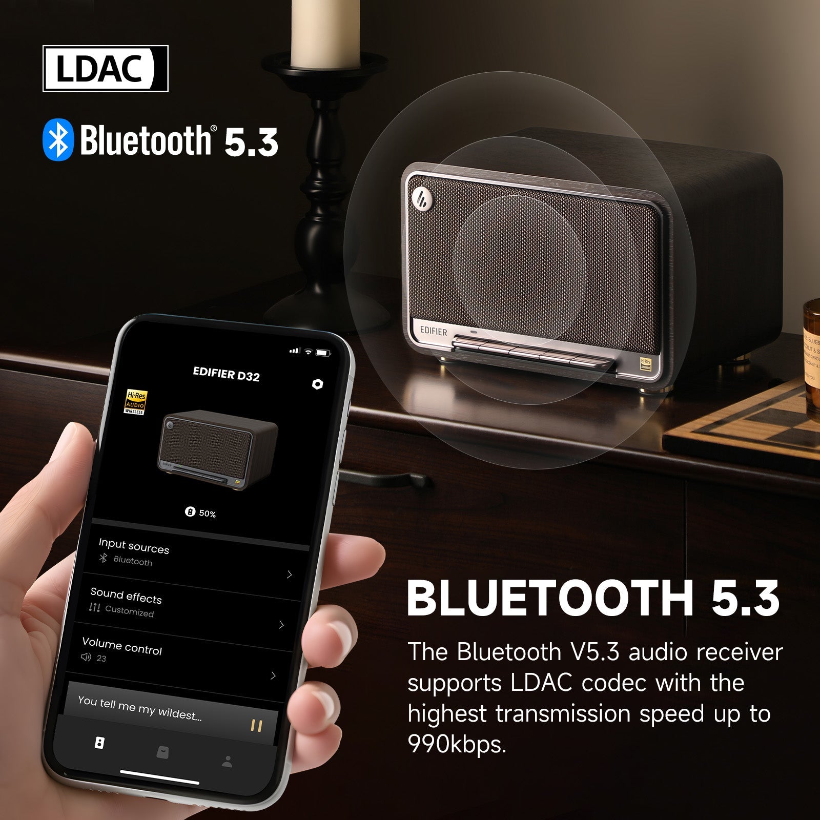 Edifier D32 Tabletop Bluetooth Speakers, Portable Retro Wireless Speaker, 60W RMS Wi-Fi and Bluetooth Sound System Compatible with AirPlay2, Multi-Point Connection, 11 Hours Playtime