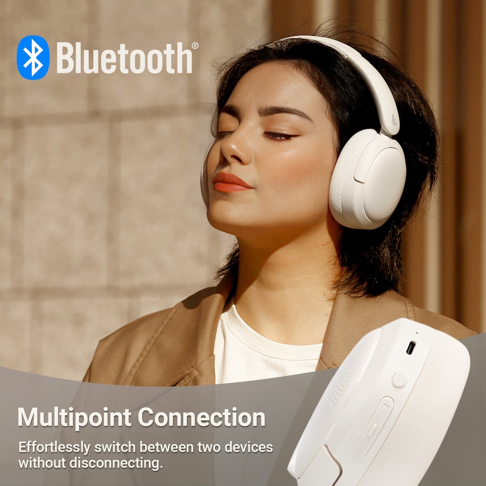 Casque supra-auriculaire Bluetooth Edifier V80 à réduction de bruit active hybride, sans fil, avec 45h d'autonomie, audio haute résolution filaire, chargement rapide, connexion multipoint pour les voyages et le bureau