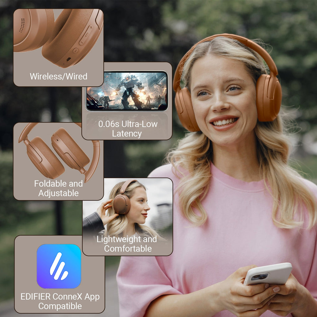 Casque supra-auriculaire Bluetooth Edifier V80 à réduction de bruit active hybride, sans fil, avec 45h d'autonomie, audio haute résolution filaire, chargement rapide, connexion multipoint pour les voyages et le bureau