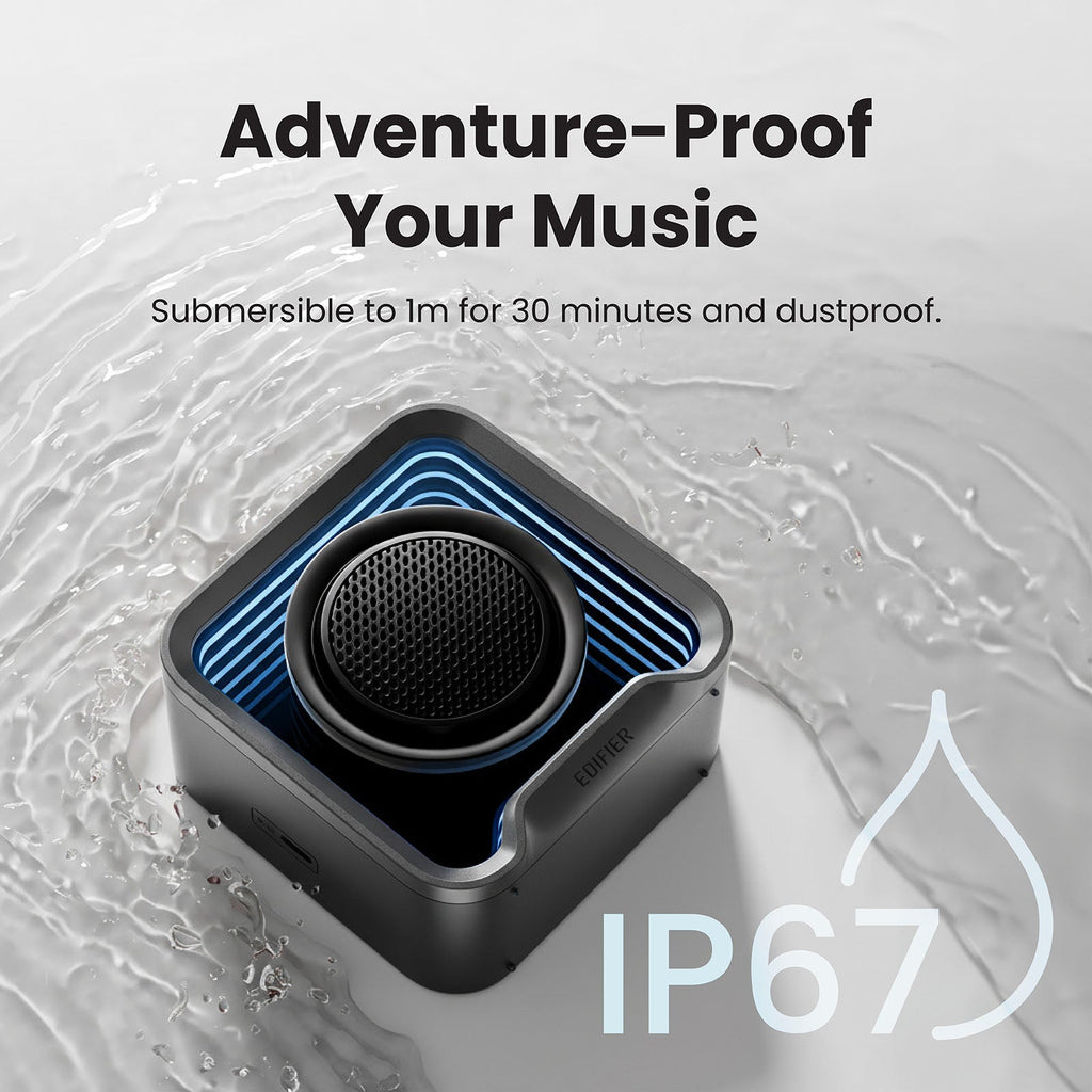 Enceinte Bluetooth portable Edifier, étanche à l'eau et à la poussière IP67 avec basses profondes, microphone intégré, autonomie de 12h, Bluetooth 6.0, lumière d'ambiance pour le camping en extérieur, les voyages, la maison et le bureau