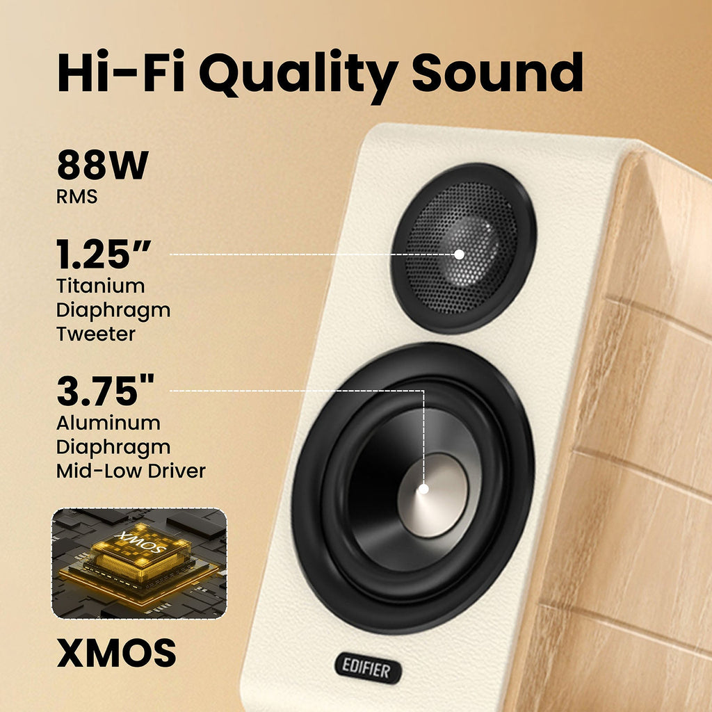 Edifier S880DB MKII 2.0 Active Hi-Fi Bookshelf Speaker, 2.0 Computer Hi-Fi Speaker System, 88W RMS Hi-Res Audio with LDAC Bluetooth USB-C Optical Coaxial RCA Input Subwoofer Output for Record Player TV, Pair