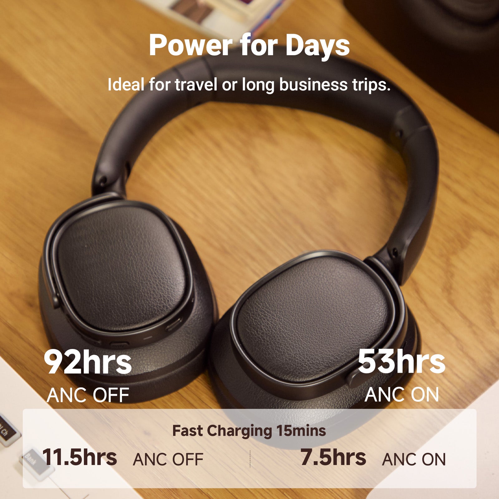 Edifier ES850NB Active Noise Cancelling Headphones, Over Ear Bluetooth Headset, 92H Playtime Wired & Wireless Hi-Res Audio Certified, Fast Charging Clear Calls for Home Office Travel