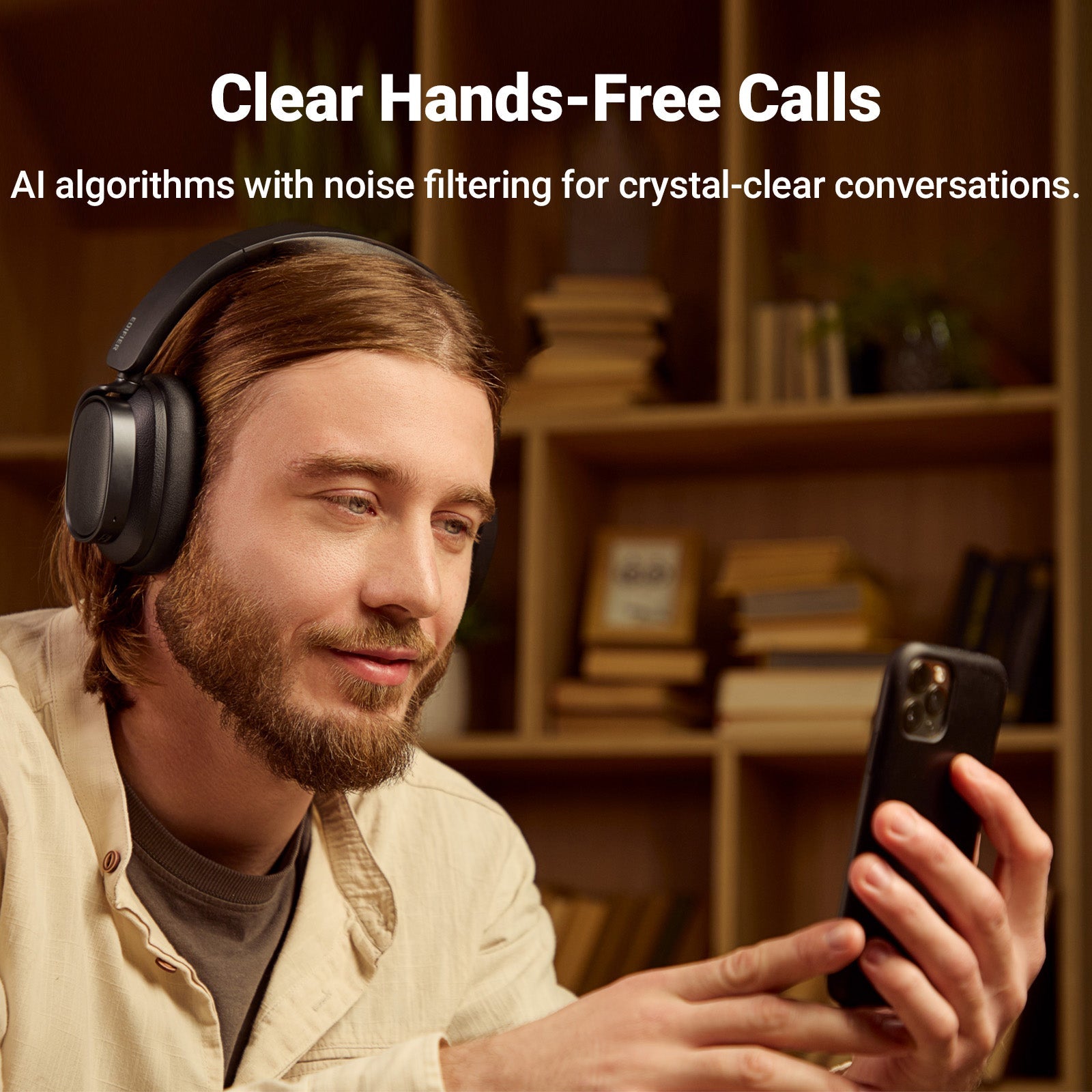 Edifier ES850NB Active Noise Cancelling Headphones, Over Ear Bluetooth Headset, 92H Playtime Wired & Wireless Hi-Res Audio Certified, Fast Charging Clear Calls for Home Office Travel