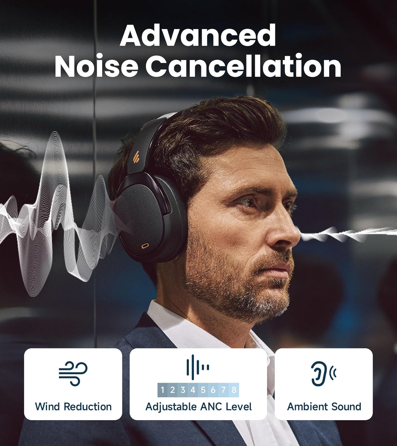 Edifier WH950NB Gen 2 Wireless Hybrid Active Noise Cancelling Headphones, Hi-Res Audio with LDAC 8-Level ANC, Spatial Sound 80H Playtime Bluetooth 5.4 Foldable 3.5mm AUX, Travel Case