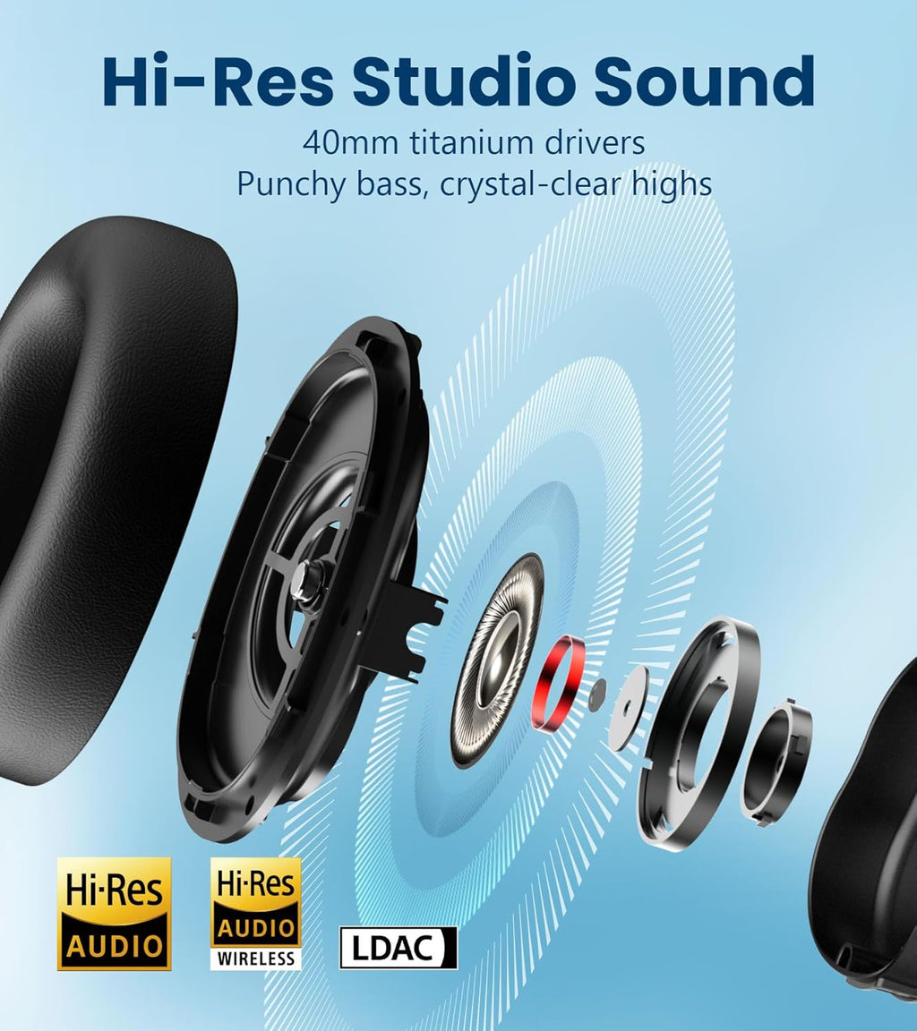 Casque sans fil à réduction de bruit active hybride Edifier WH950NB Gen 2, audio haute résolution avec LDAC ANC à 8 niveaux, son spatial, autonomie de 80h, Bluetooth 5.4, pliable, prise AUX 3,5 mm, étui de voyage