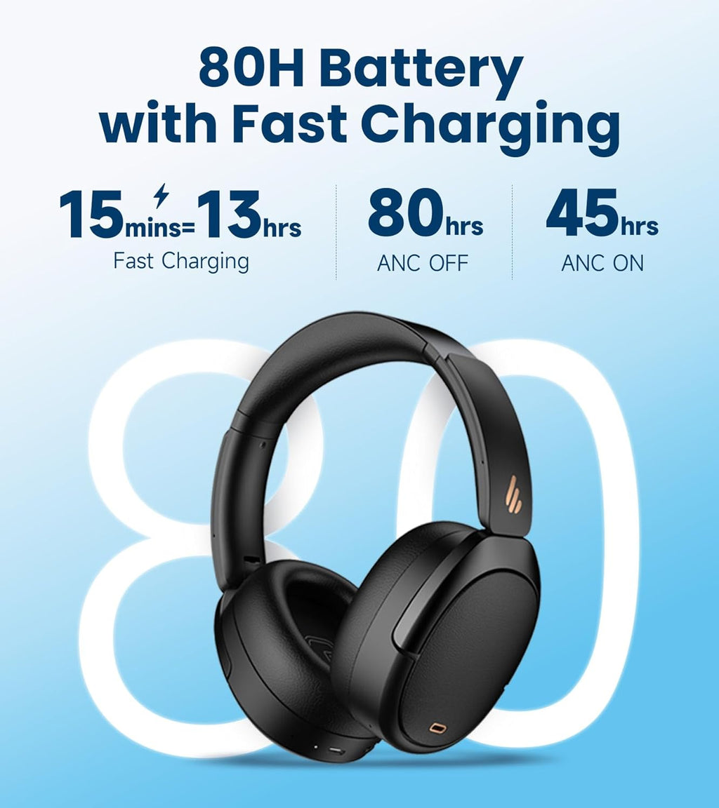Casque sans fil à réduction de bruit active hybride Edifier WH950NB Gen 2, audio haute résolution avec LDAC ANC à 8 niveaux, son spatial, autonomie de 80h, Bluetooth 5.4, pliable, prise AUX 3,5 mm, étui de voyage