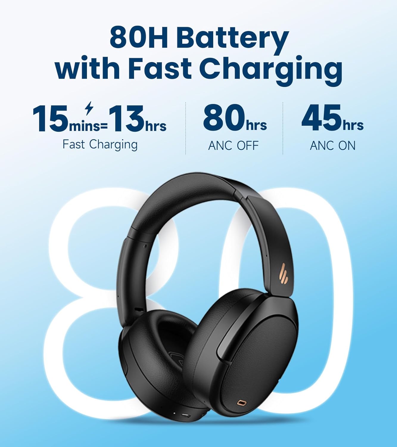 Edifier WH950NB Gen 2 Wireless Hybrid Active Noise Cancelling Headphones, Hi-Res Audio with LDAC 8-Level ANC, Spatial Sound 80H Playtime Bluetooth 5.4 Foldable 3.5mm AUX, Travel Case